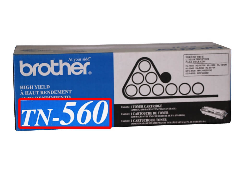 Brother TN-560 toner box showing where the model number is printed