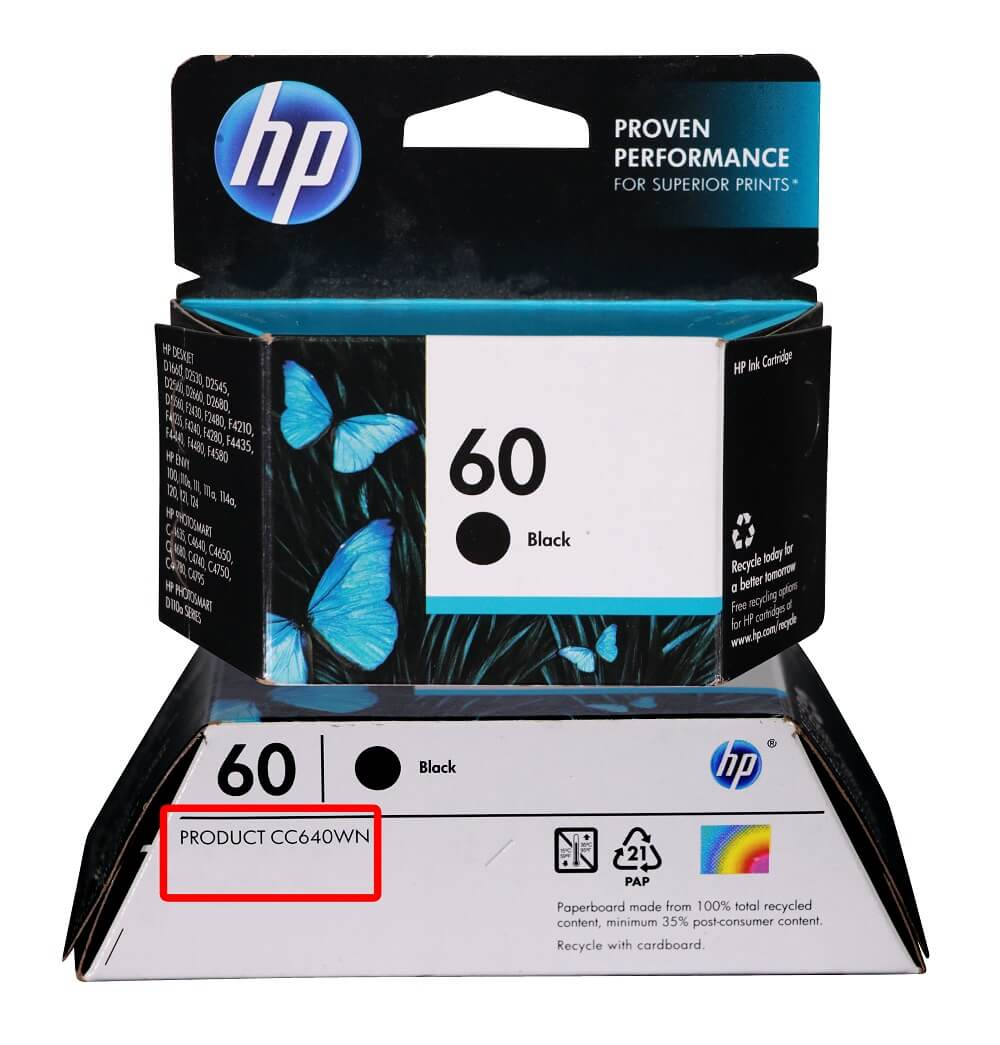 HP CC640WN toner box showing where the model number is printed