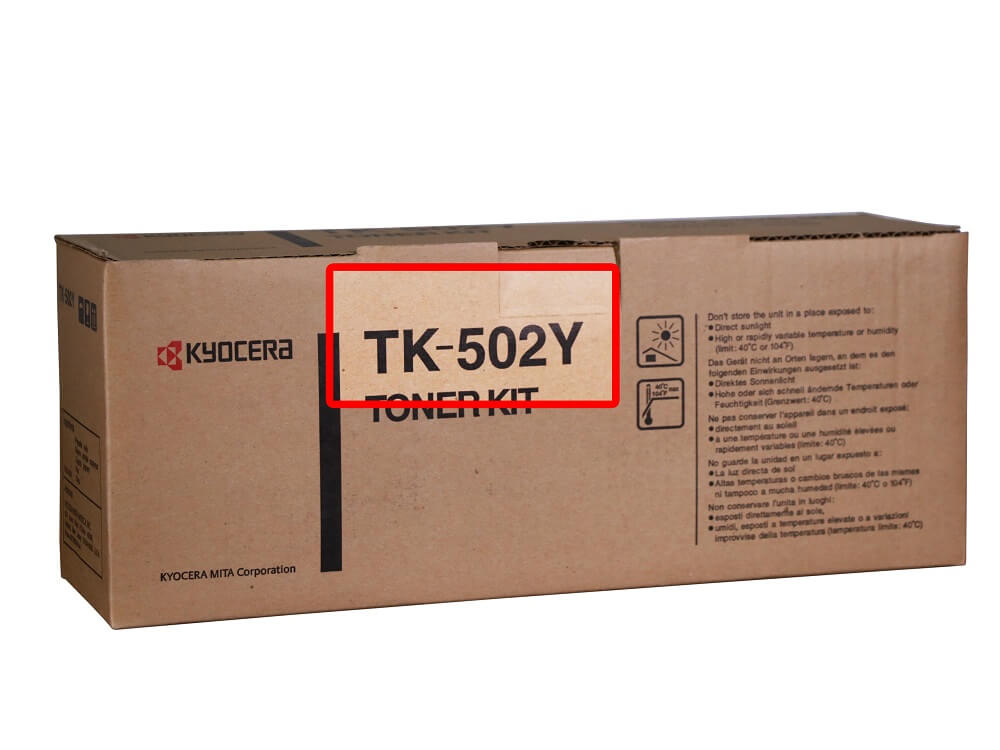 Kyocera TK-502Y toner box showing where the model number is printed