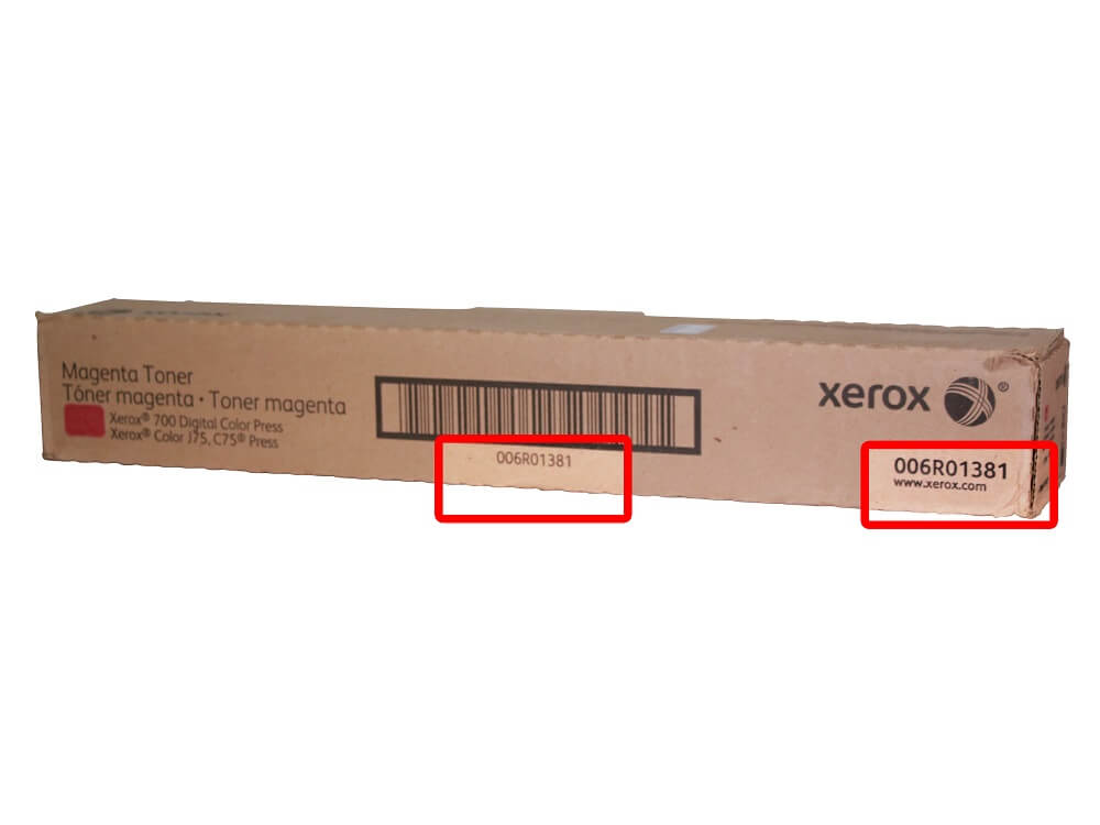 Xerox 006R01381 toner box showing where the model number is printed